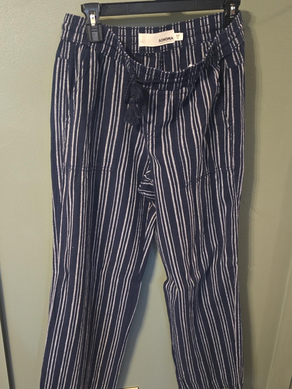 Sonoma Navy & White Striped Wide-Leg Drawstring Pants